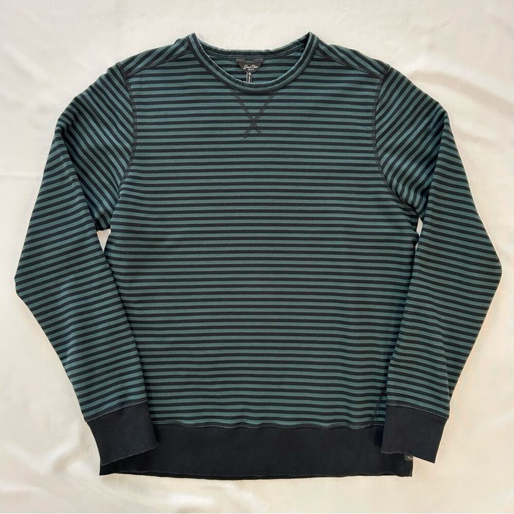Good Man Brand 100% Cotton Crewneck Pullover Green Black Striped XL